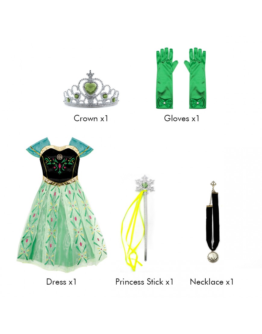 Princess Outfit Girls Dress up Kids Costume Christmas Birthday Party Cosplay Gift with Accessories (Green, 140CM/7-8Y)